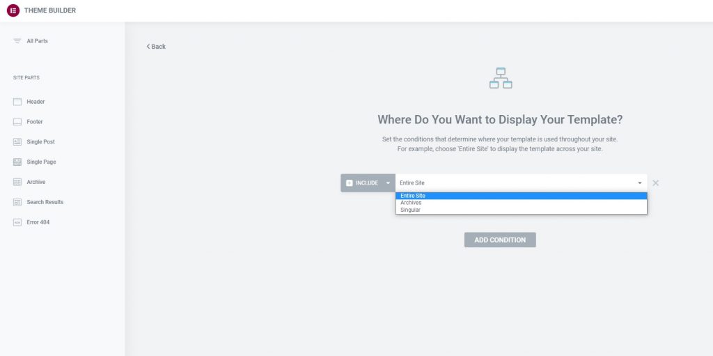 elementor conditional logic theme builder