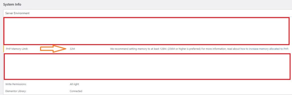 Checking php memory limit with Elementor