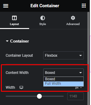 Edit container button in editor: a pencil icon on a white background, allowing users to modify container settings.